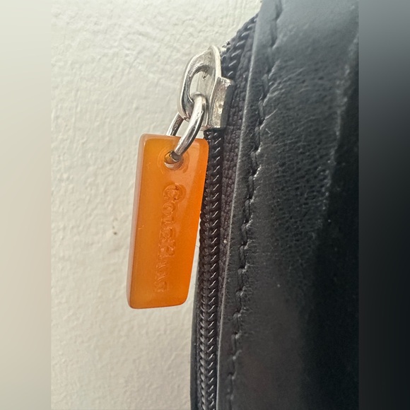 Cole Haan Vintage Black Leather Satchel with Amber Resin Hardware - Picture 13 of 15